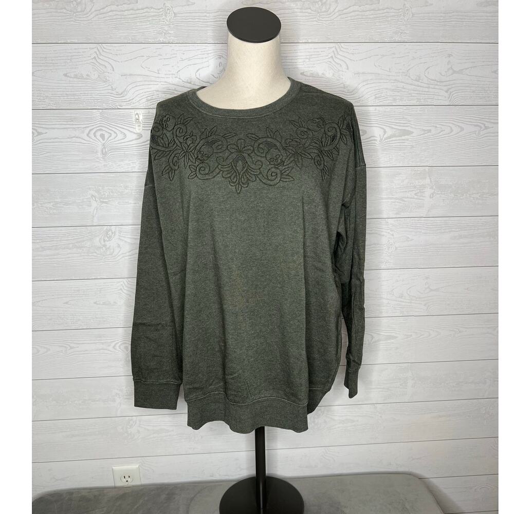 Torrid Olive Green Skull Floral Embroidered Sweatshirt Size 1 (1X / 14-16) NWT